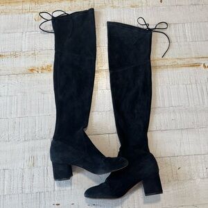 SCHUTZ Black Suede Over the Knee Boots size 7‎ Kid Suede Lace Up Tie Heeled